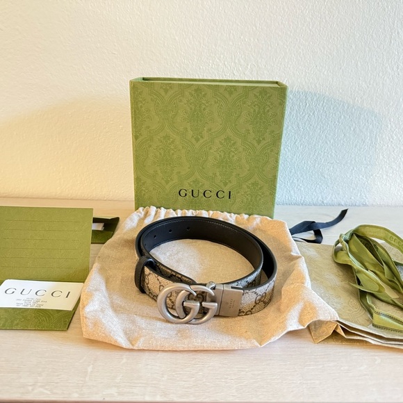 Gucci GG Marmont reversible belt Black and Gray with Iconic GG Buckle women’s - Picture 1 of 6